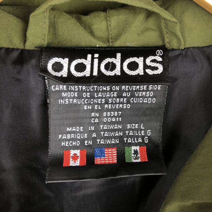 80s-90'S Adidas Half-Snap Hooded Nylon Pullover, Men's Size L (approx.), Vintage Nylon Khaki type Vintage Second Hand
