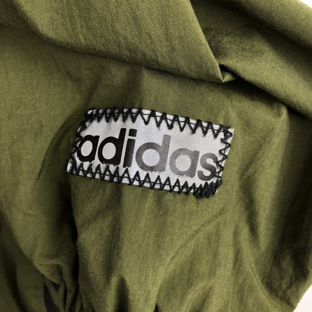 80s-90'S Adidas Half-Snap Hooded Nylon Pullover, Men's Size L (approx.), Vintage Nylon Khaki type Vintage Second Hand