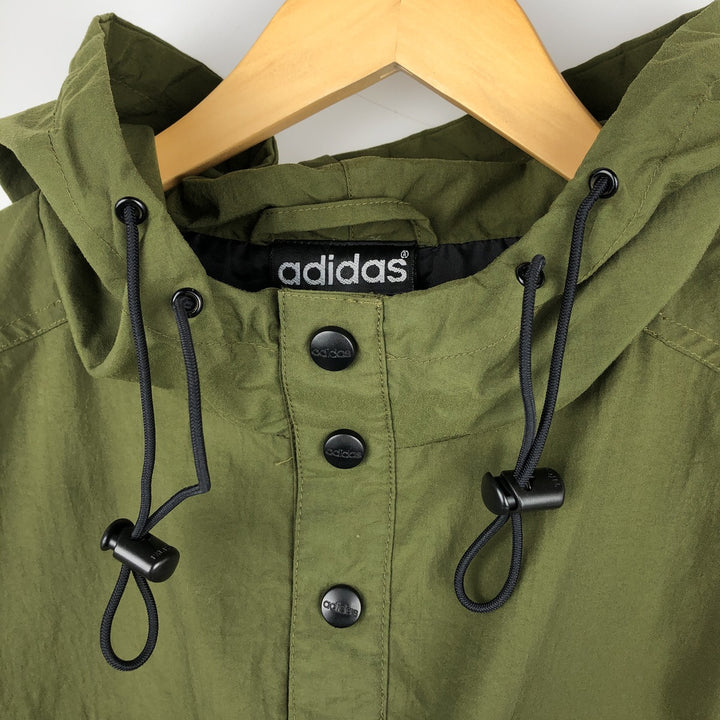 80s-90'S Adidas Half-Snap Hooded Nylon Pullover, Men's Size L (approx.), Vintage Nylon Khaki type Vintage Second Hand