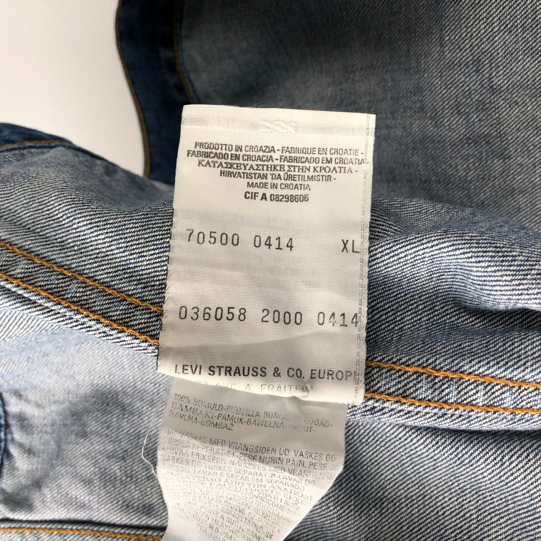 2000'S Levi's 70500-0414 Euro Model Denim Jacket, Men's Size XL cotton blue type Vintage Second Hand