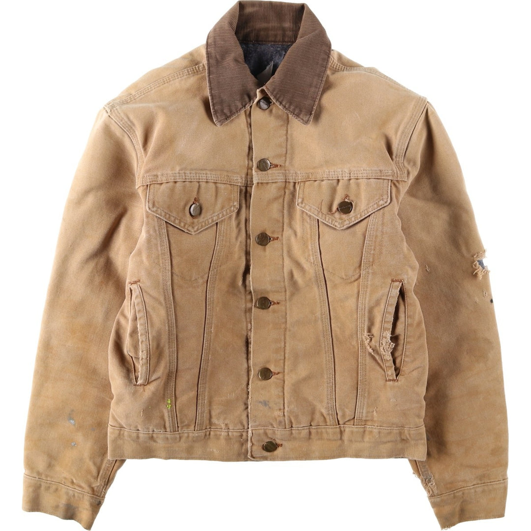 1980'S Carhartt Denim Jacket Type Duck Work Jacket, Made in USA, Men's Size XS (Equivalent), Vintage cotton brown type Vintage Second Hand