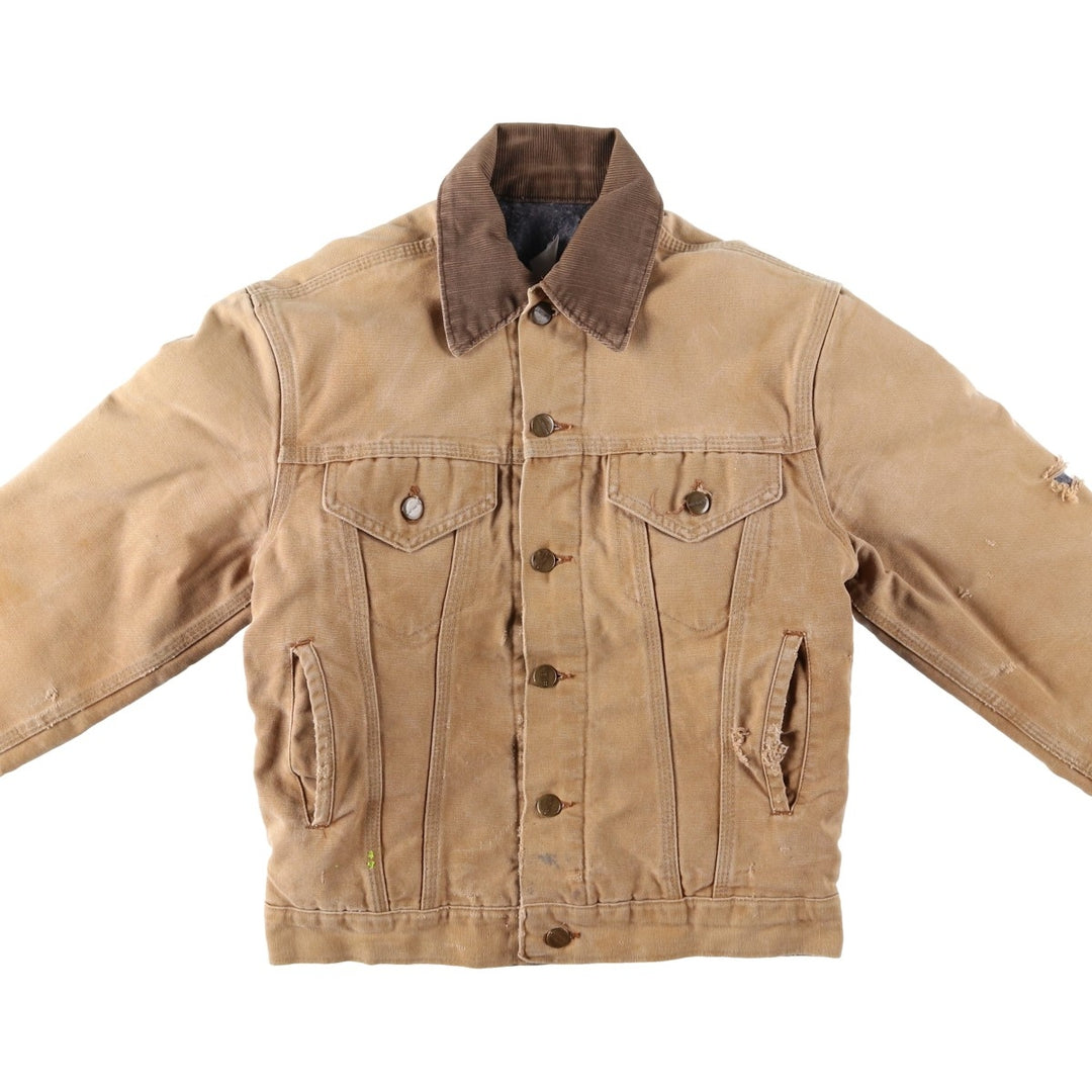 1980'S Carhartt Denim Jacket Type Duck Work Jacket, Made in USA, Men's Size XS (Equivalent), Vintage cotton brown type Vintage Second Hand