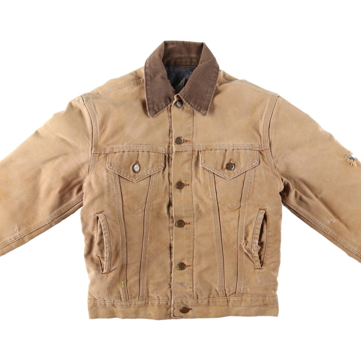 1980'S Carhartt Denim Jacket Type Duck Work Jacket, Made in USA, Men's Size XS (Equivalent), Vintage cotton brown type Vintage Second Hand