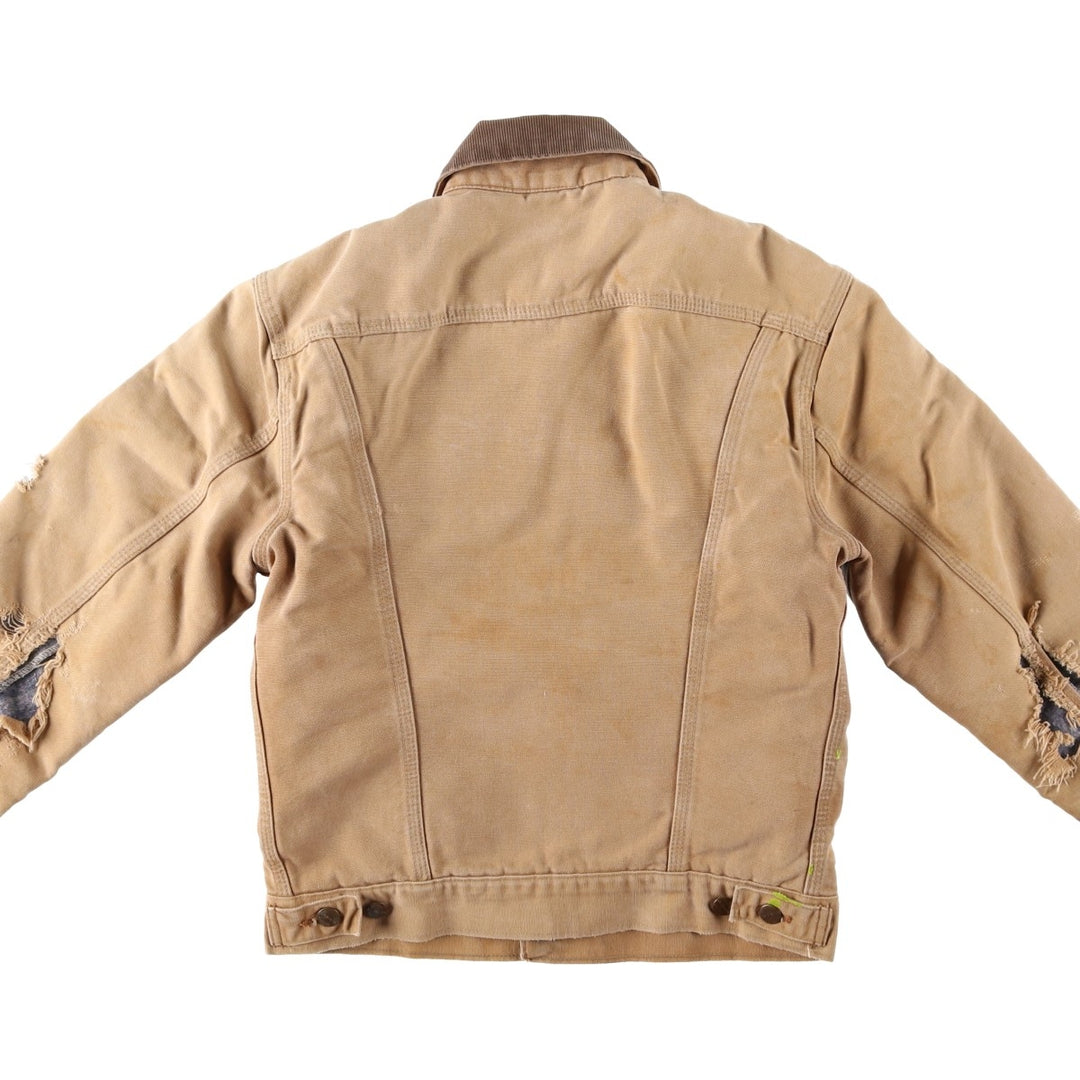 1980'S Carhartt Denim Jacket Type Duck Work Jacket, Made in USA, Men's Size XS (Equivalent), Vintage cotton brown type Vintage Second Hand