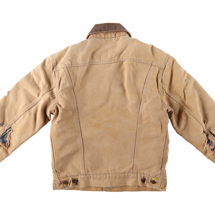 1980'S Carhartt Denim Jacket Type Duck Work Jacket, Made in USA, Men's Size XS (Equivalent), Vintage cotton brown type Vintage Second Hand