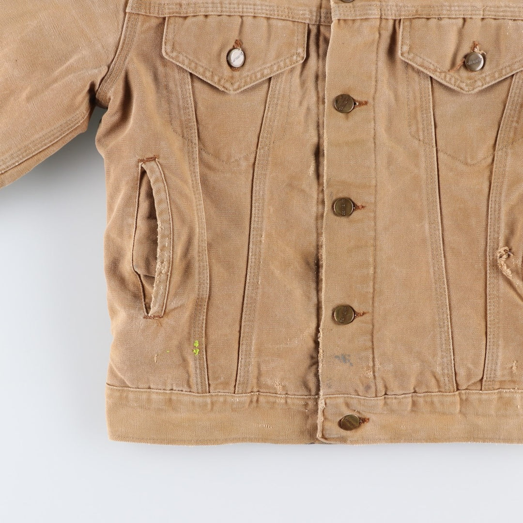 1980'S Carhartt Denim Jacket Type Duck Work Jacket, Made in USA, Men's Size XS (Equivalent), Vintage cotton brown type Vintage Second Hand