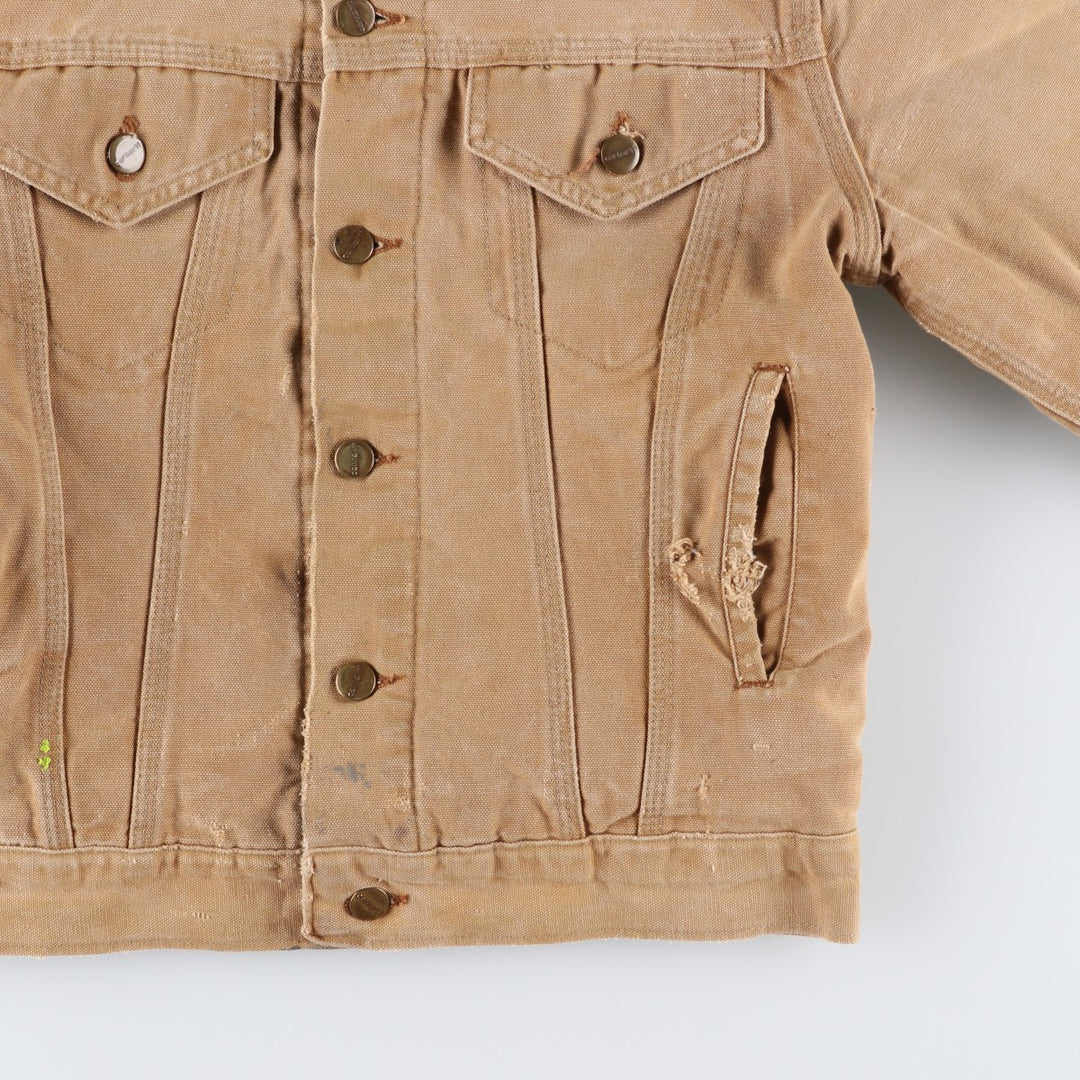 1980'S Carhartt Denim Jacket Type Duck Work Jacket, Made in USA, Men's Size XS (Equivalent), Vintage cotton brown type Vintage Second Hand