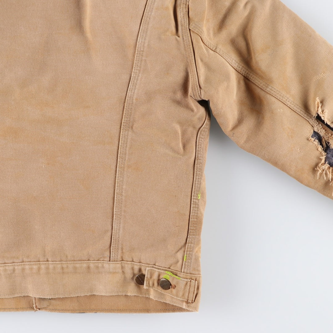 1980'S Carhartt Denim Jacket Type Duck Work Jacket, Made in USA, Men's Size XS (Equivalent), Vintage cotton brown type Vintage Second Hand