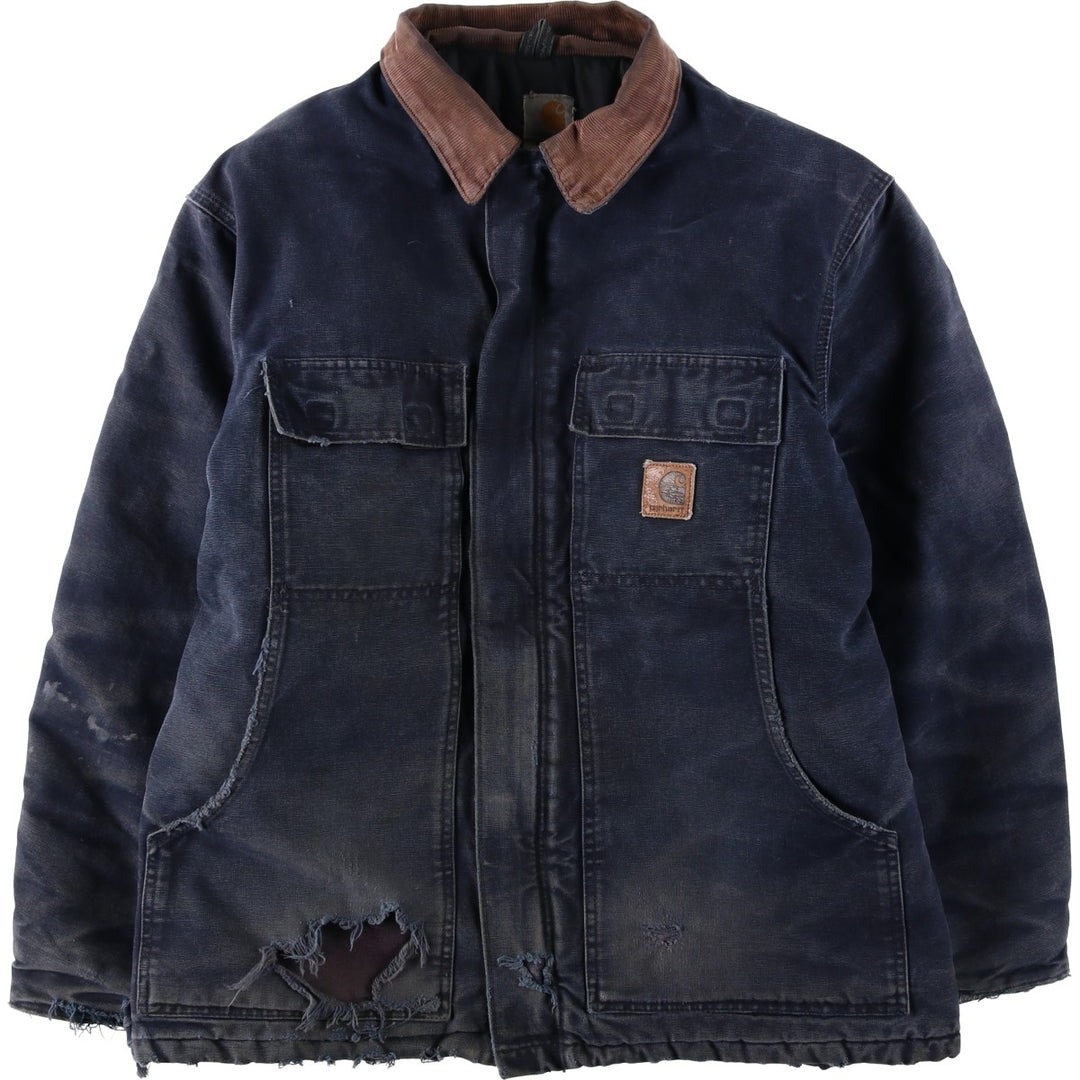 2000'S Carhartt Traditional Padded Duck Work Jacket, Made in USA, Men's Size L cotton navy blue type Vintage Second Hand