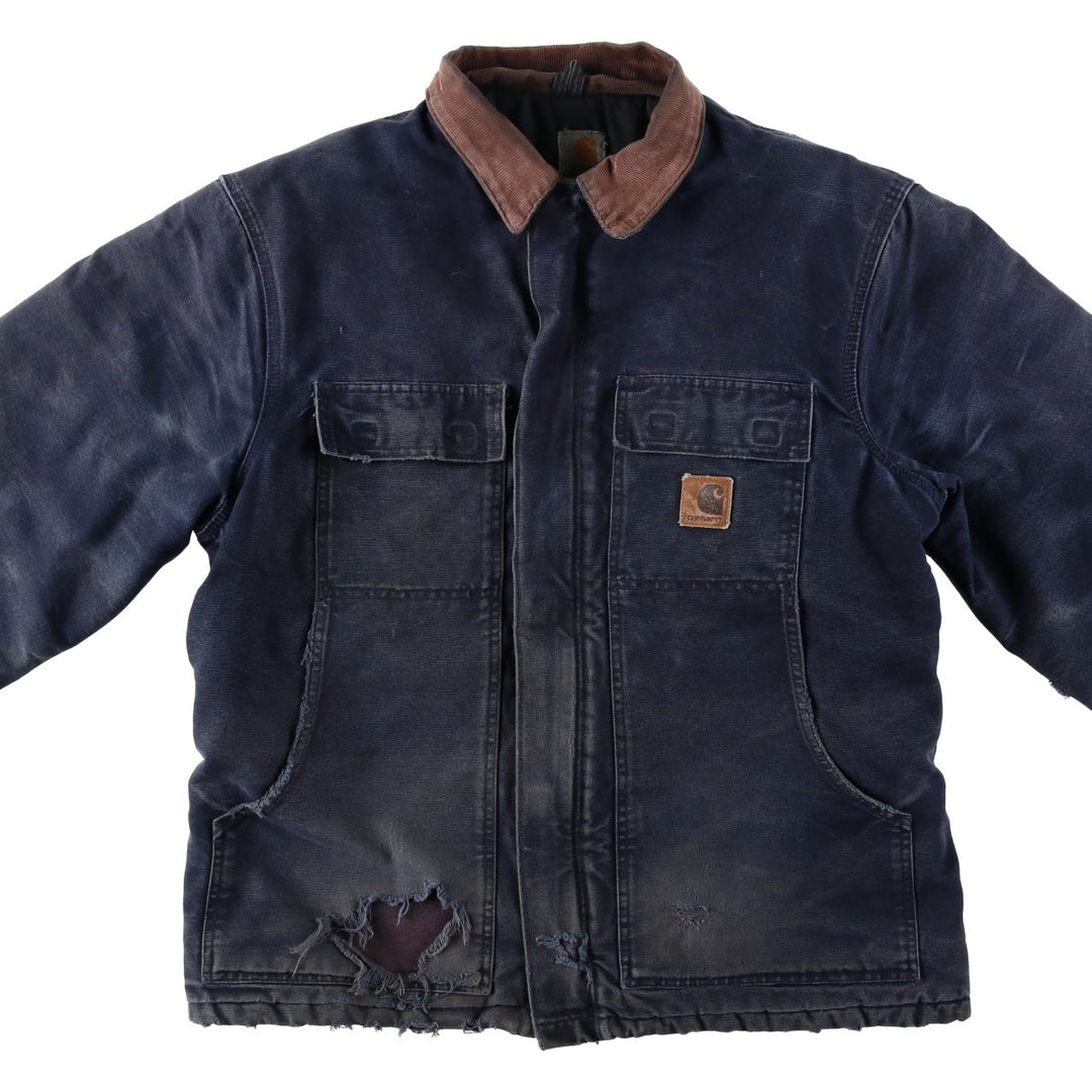 2000'S Carhartt Traditional Padded Duck Work Jacket, Made in USA, Men's Size L cotton navy blue type Vintage Second Hand
