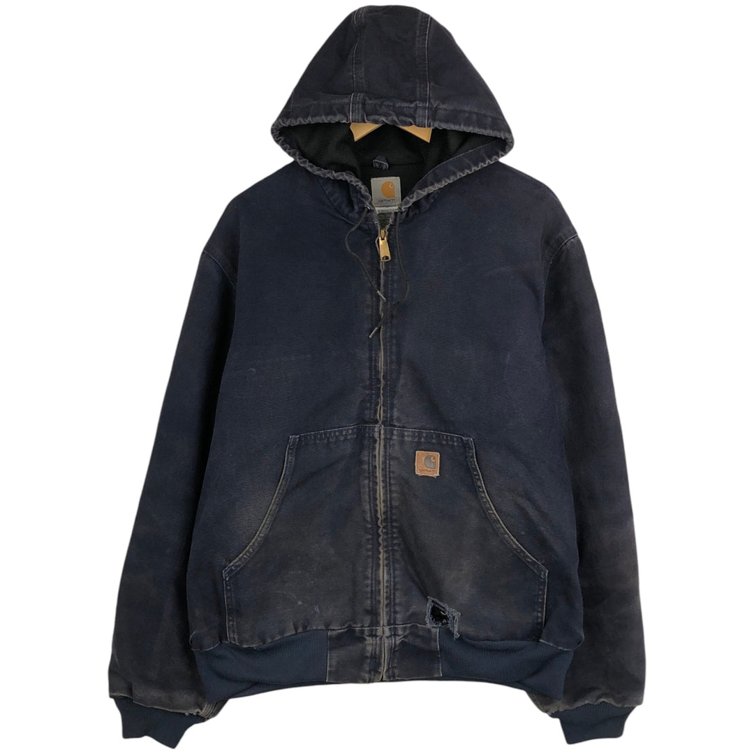 Carhartt Active Jacket Duck Full Zip Hoodie Men's L size cotton black type Vintage Second Hand