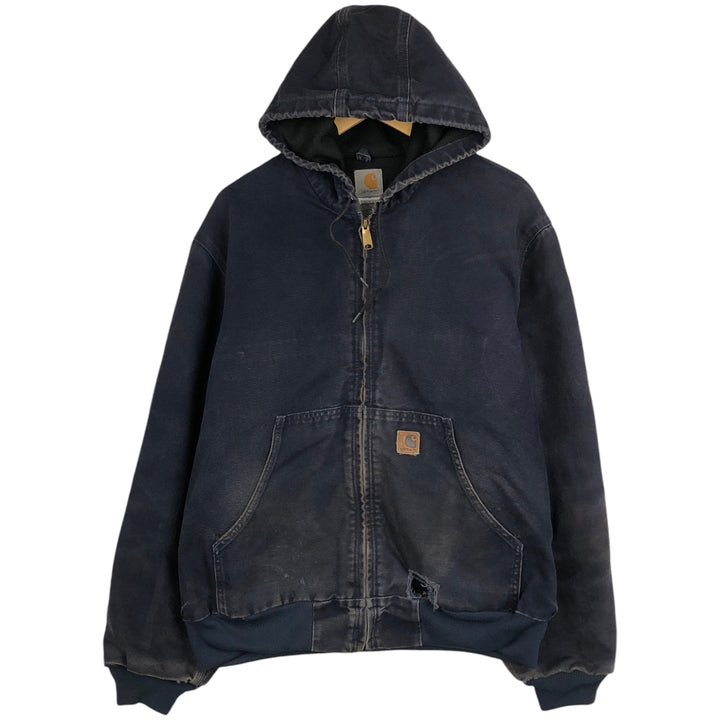 Carhartt Active Jacket Duck Full Zip Hoodie Men's L size cotton black type Vintage Second Hand