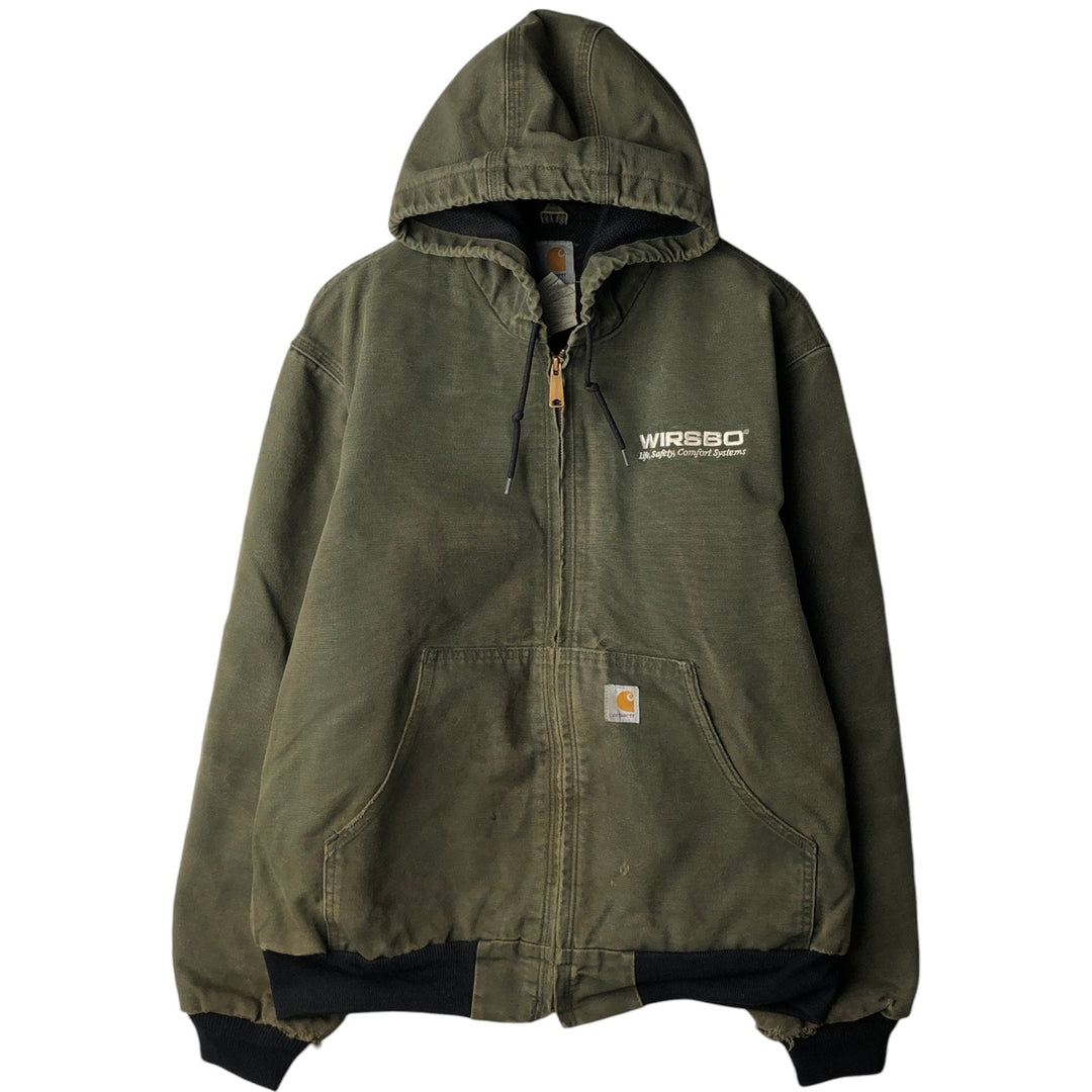 00'S Carhartt Active Jacket Duck Full Zip Parka Men's L size cotton Khaki type sage green Vintage Second Hand