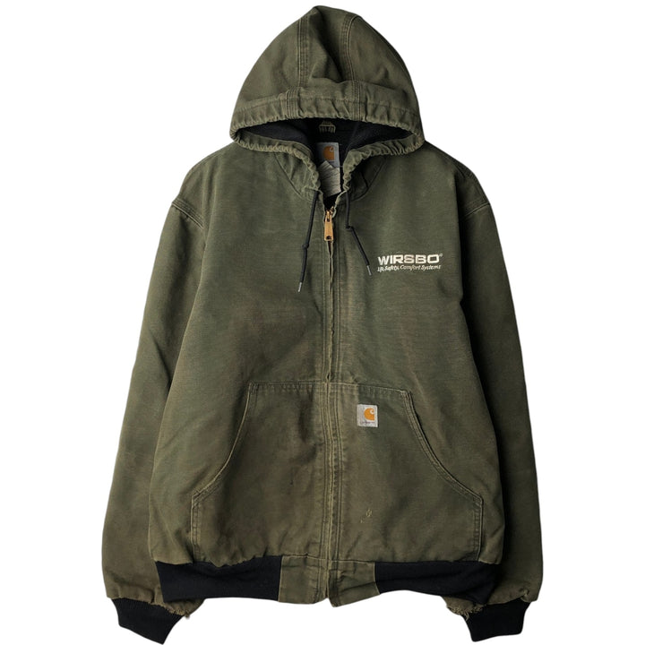 00'S Carhartt Active Jacket Duck Full Zip Parka Men's L size cotton Khaki type sage green Vintage Second Hand