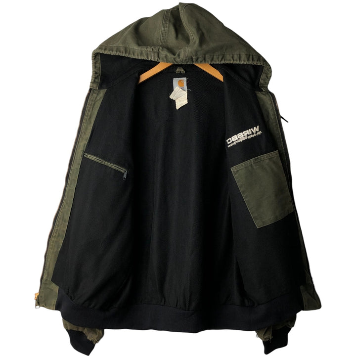 00'S Carhartt Active Jacket Duck Full Zip Parka Men's L size cotton Khaki type sage green Vintage Second Hand