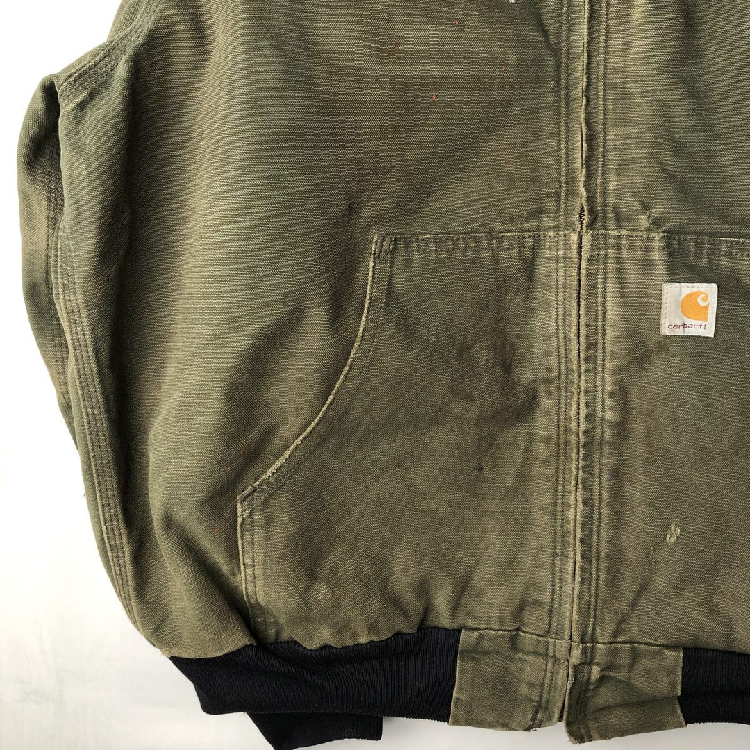 00'S Carhartt Active Jacket Duck Full Zip Parka Men's L size cotton Khaki type sage green Vintage Second Hand