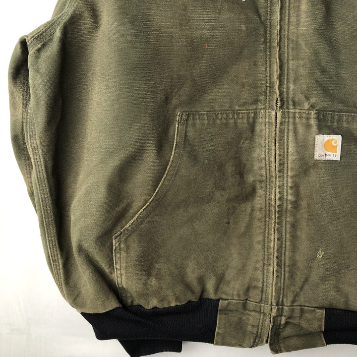 00'S Carhartt Active Jacket Duck Full Zip Parka Men's L size cotton Khaki type sage green Vintage Second Hand