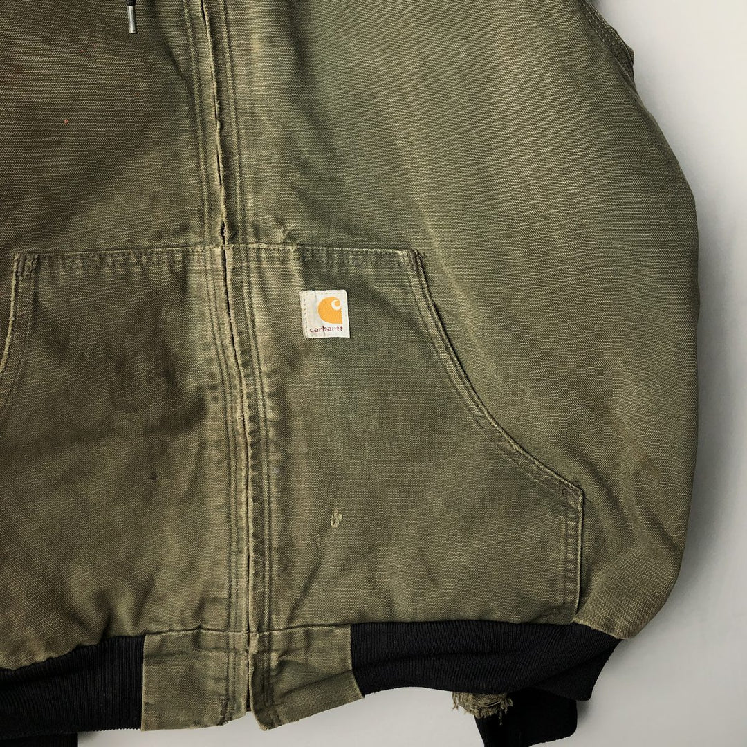 00'S Carhartt Active Jacket Duck Full Zip Parka Men's L size cotton Khaki type sage green Vintage Second Hand