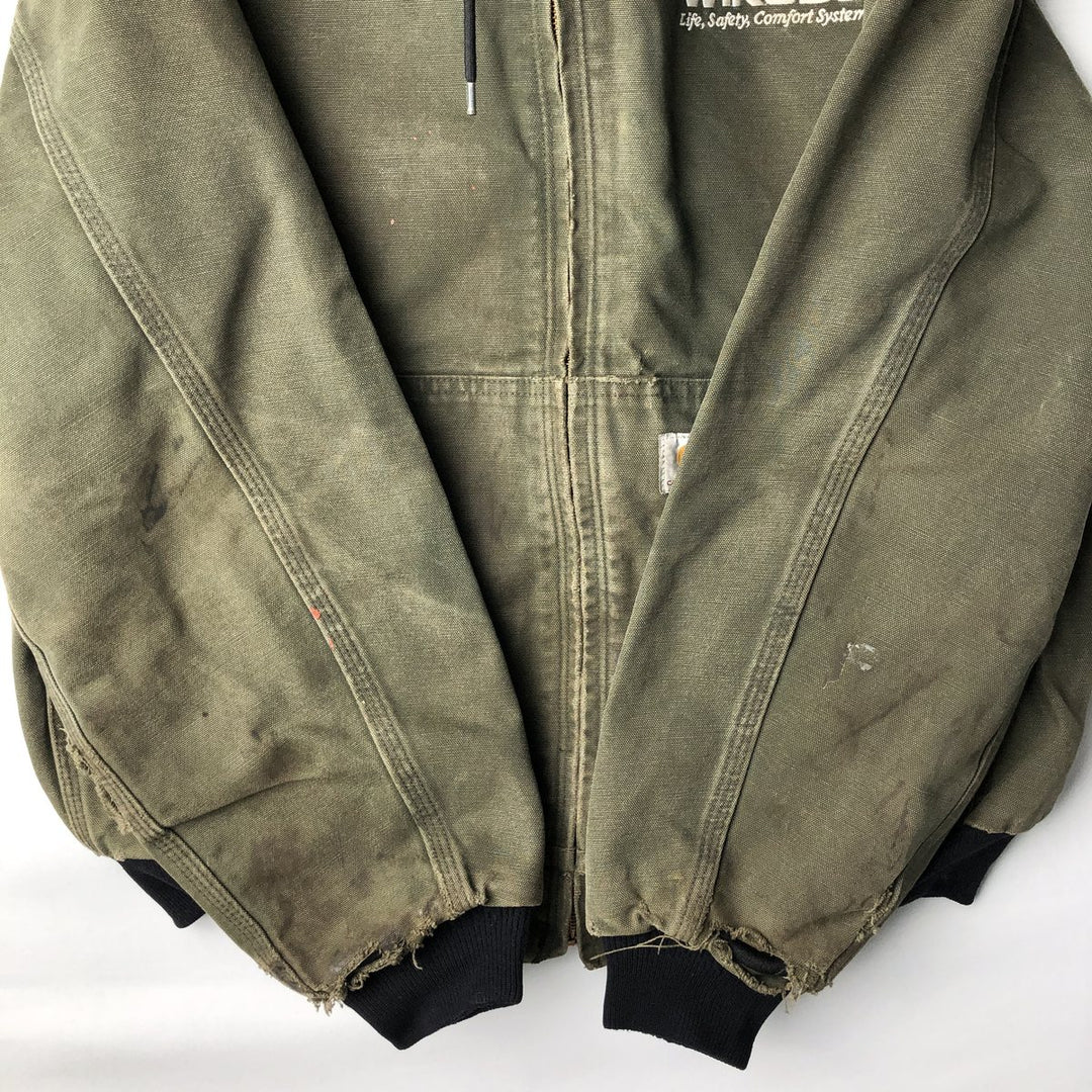 00'S Carhartt Active Jacket Duck Full Zip Parka Men's L size cotton Khaki type sage green Vintage Second Hand