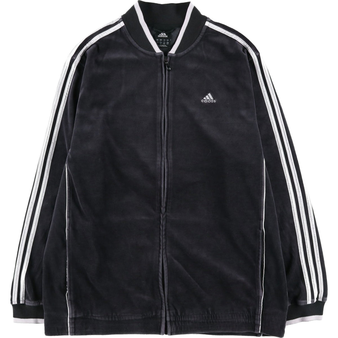 Adidas velour track jacket, men's size L (approx.) cotton black type Vintage Second Hand