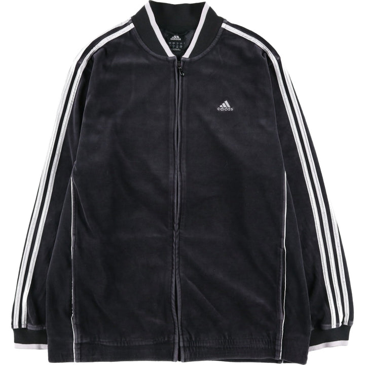 Adidas velour track jacket, men's size L (approx.) cotton black type Vintage Second Hand