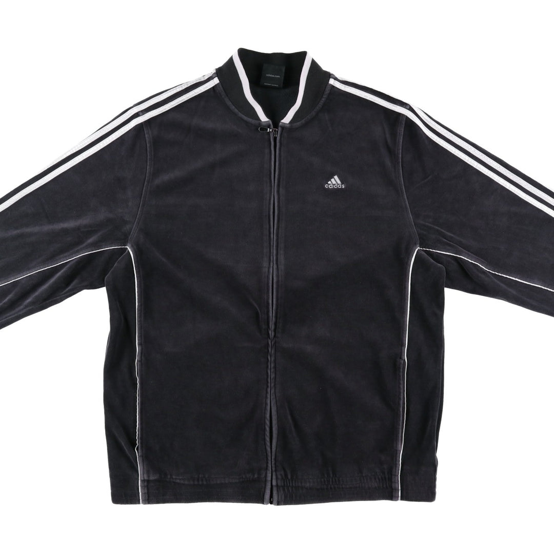 Adidas velour track jacket, men's size L (approx.) cotton black type Vintage Second Hand