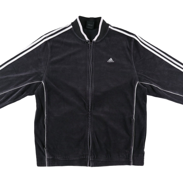 Adidas velour track jacket, men's size L (approx.) cotton black type Vintage Second Hand