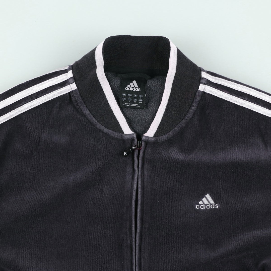 Adidas velour track jacket, men's size L (approx.) cotton black type Vintage Second Hand