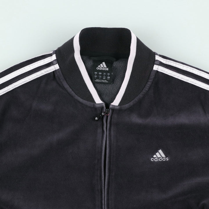 Adidas velour track jacket, men's size L (approx.) cotton black type Vintage Second Hand