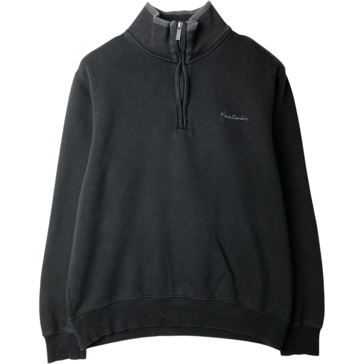 Pierre Cardin Half-Zip Sweatshirt (Men's Size L) polyester black type Vintage Second Hand