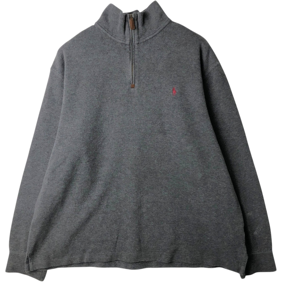 Ralph Lauren POLO RALPH LAUREN Rib-knit Half-Zip Sweatshirt, Men's Size XL (approx.) cotton gray type Vintage Second Hand
