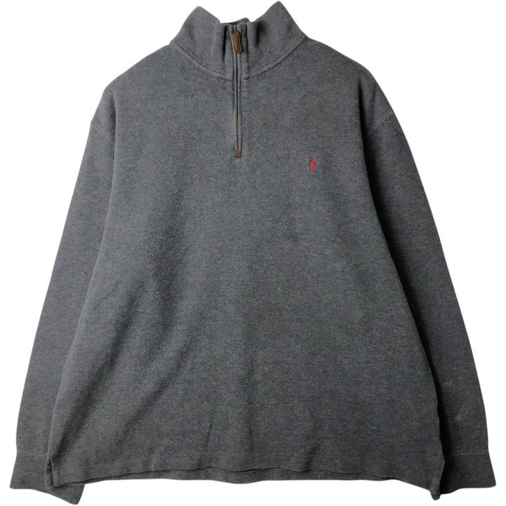 Ralph Lauren POLO RALPH LAUREN Rib-knit Half-Zip Sweatshirt, Men's Size XL (approx.) cotton gray type Vintage Second Hand