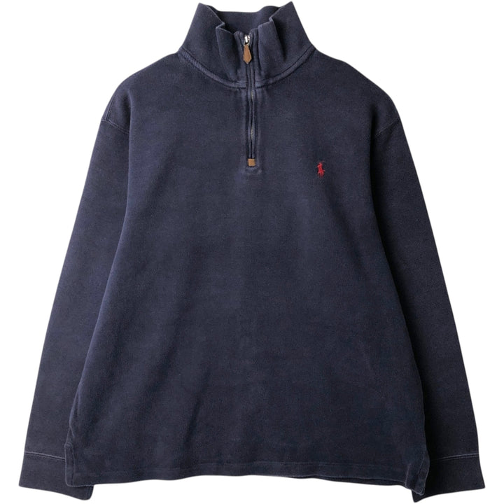 Ralph Lauren POLO by Ralph Lauren Rib-Knit Half-Zip Sweatshirt (Men's Size L) cotton navy blue type Vintage Second Hand