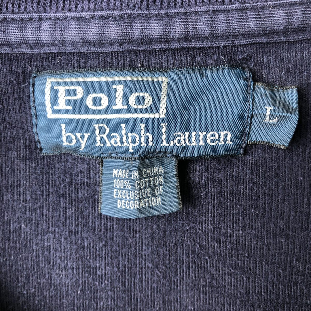 Ralph Lauren POLO by Ralph Lauren Rib-Knit Half-Zip Sweatshirt (Men's Size L) cotton navy blue type Vintage Second Hand