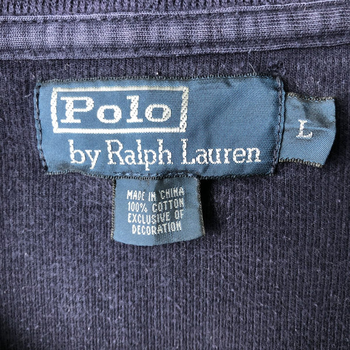 Ralph Lauren POLO by Ralph Lauren Rib-Knit Half-Zip Sweatshirt (Men's Size L) cotton navy blue type Vintage Second Hand