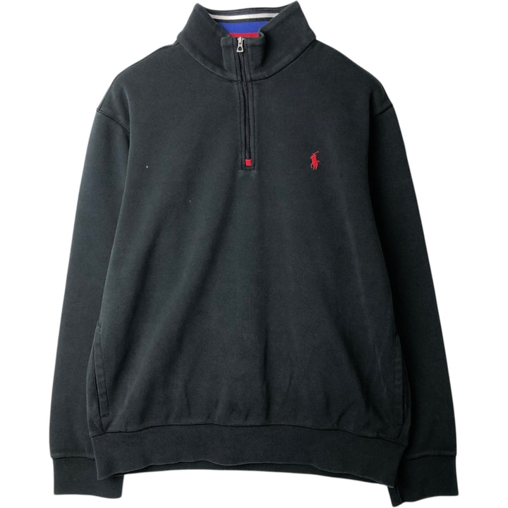 Ralph Lauren pique half-zip sweatshirt, men's size L (approx.) cotton black type Vintage Second Hand