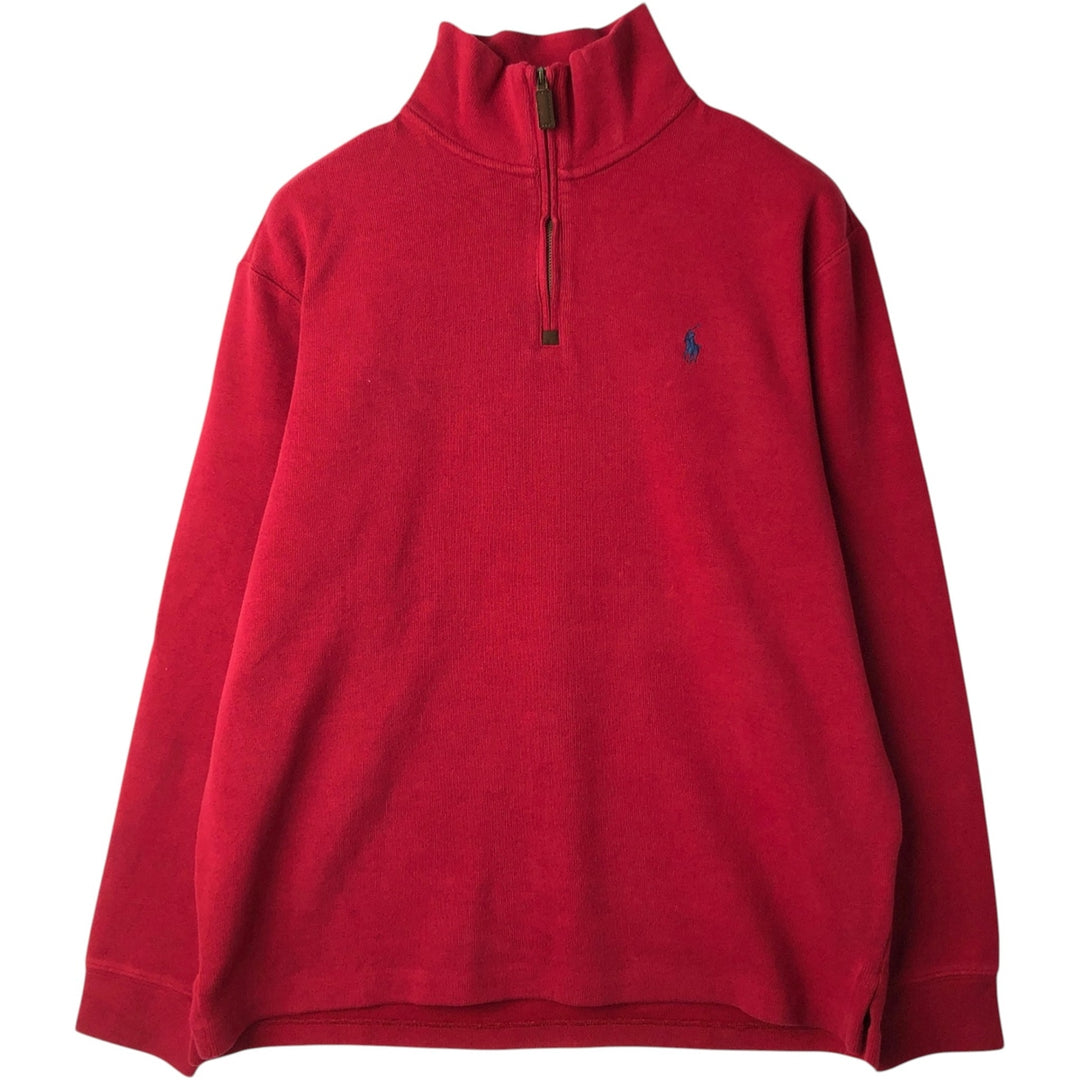 Ralph Lauren POLO RALPH LAUREN ribbed half-zip sweatshirt, men's size L cotton red type Vintage Second Hand