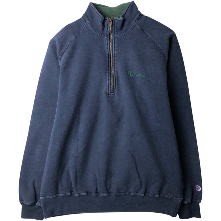 Champion Authentic Half-Zip Sweatshirt, Made in USA, Men's Size XL (approx.) cotton navy blue type Vintage Second Hand
