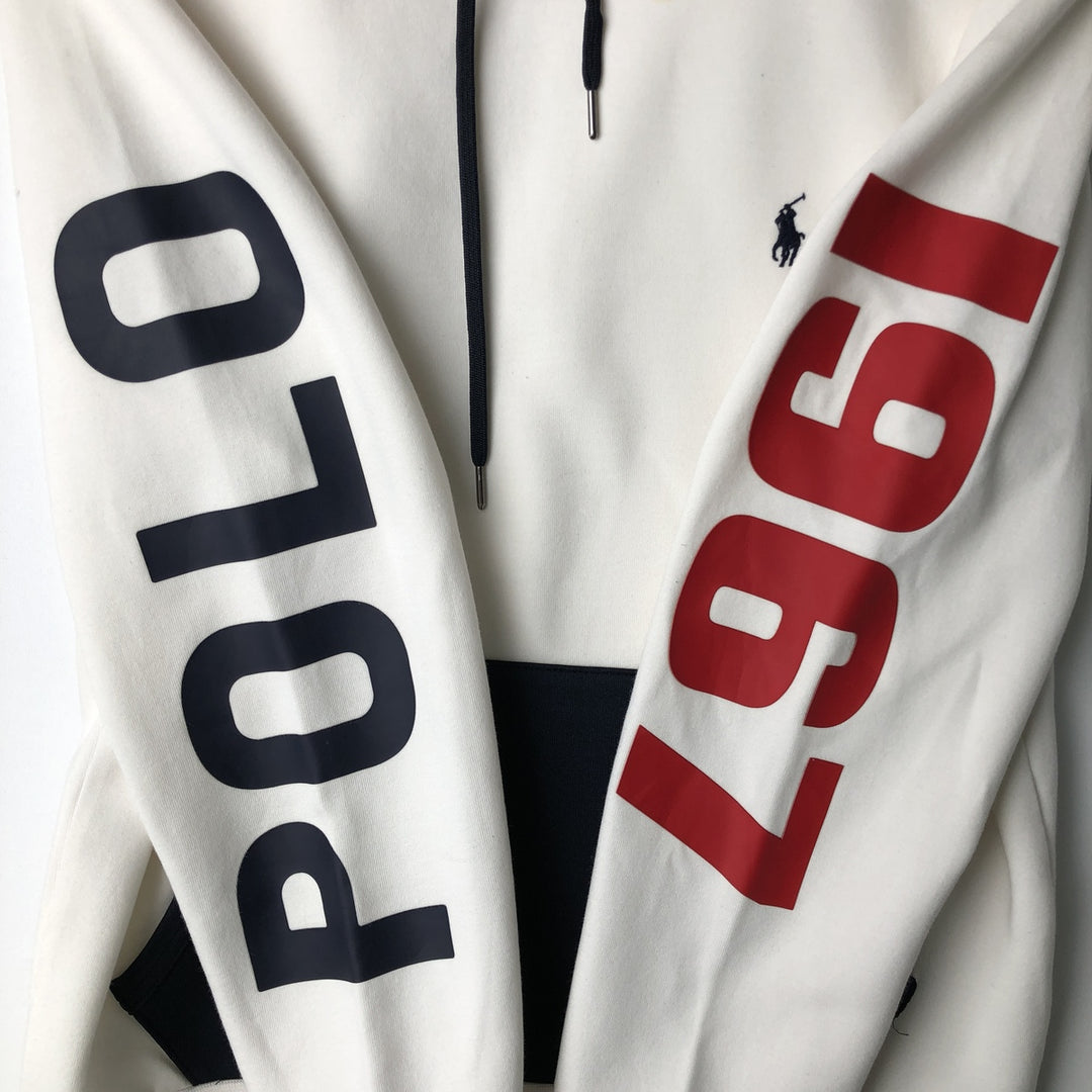 Ralph Lauren POLO RALPH LAUREN Tricolor Sweatshirt Pullover Hoodie, Men's Size M (approx.) unclear white type Vintage Second Hand