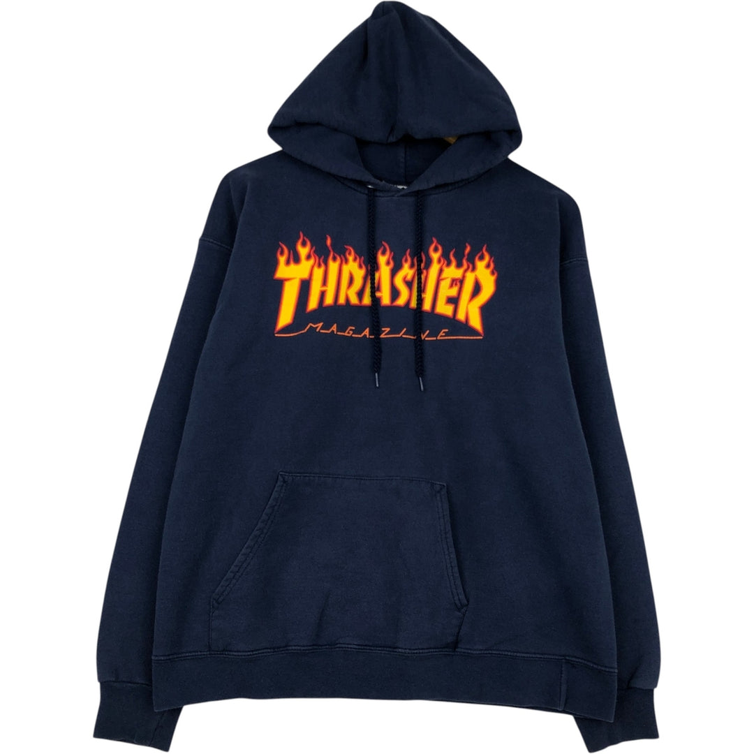 Thrasher Fire Pattern Pullover Hoodie, Men's Size M cotton navy blue type Vintage Second Hand
