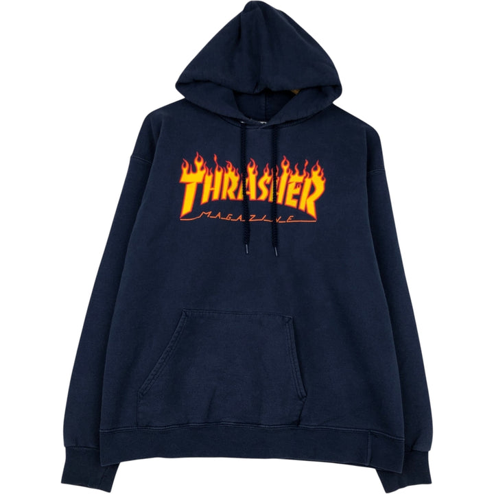 Thrasher Fire Pattern Pullover Hoodie, Men's Size M cotton navy blue type Vintage Second Hand