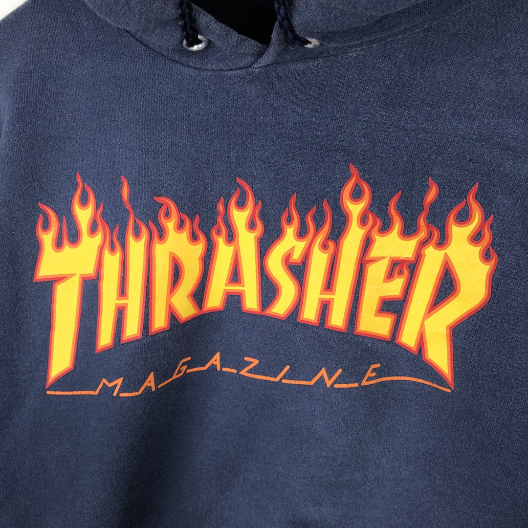 Thrasher Fire Pattern Pullover Hoodie, Men's Size M cotton navy blue type Vintage Second Hand