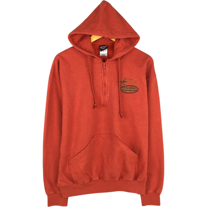 Harley-Davidson Eagle Pattern Fire Pattern Half-Zip Advertising Sweatshirt Pullover Hoodie cotton orange type Vintage Second Hand
