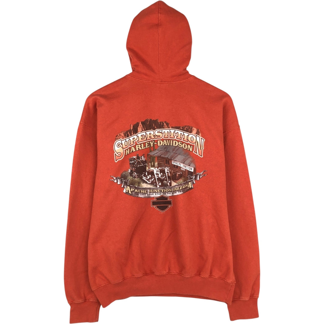 Harley-Davidson Eagle Pattern Fire Pattern Half-Zip Advertising Sweatshirt Pullover Hoodie cotton orange type Vintage Second Hand