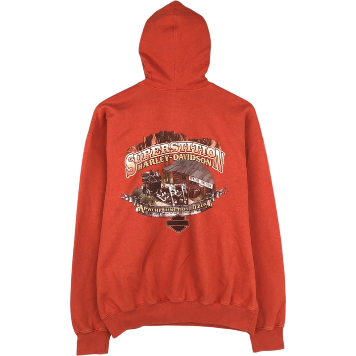 Harley-Davidson Eagle Pattern Fire Pattern Half-Zip Advertising Sweatshirt Pullover Hoodie cotton orange type Vintage Second Hand