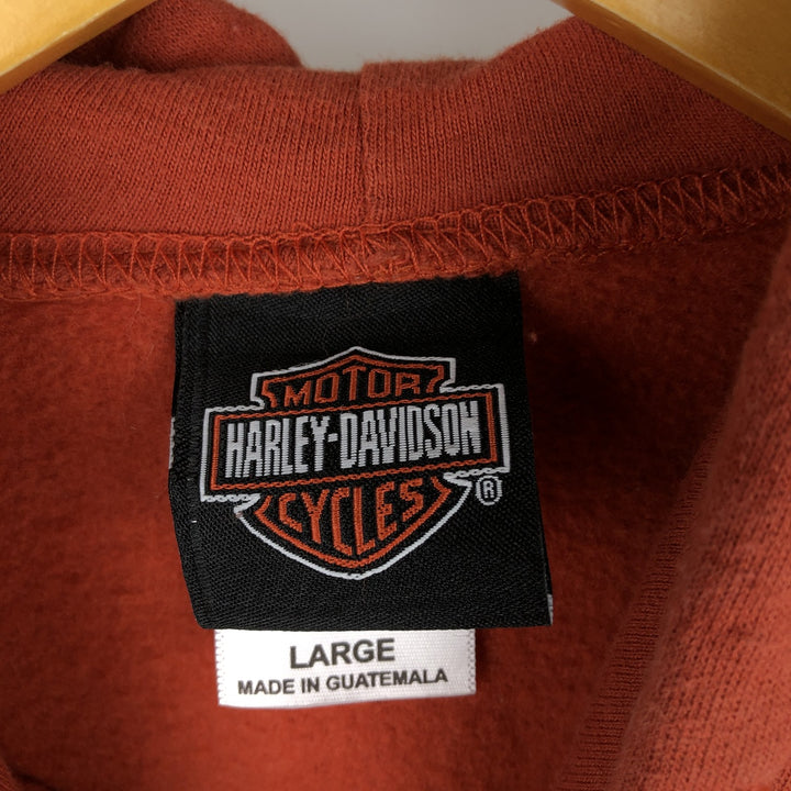 Harley-Davidson Eagle Pattern Fire Pattern Half-Zip Advertising Sweatshirt Pullover Hoodie cotton orange type Vintage Second Hand