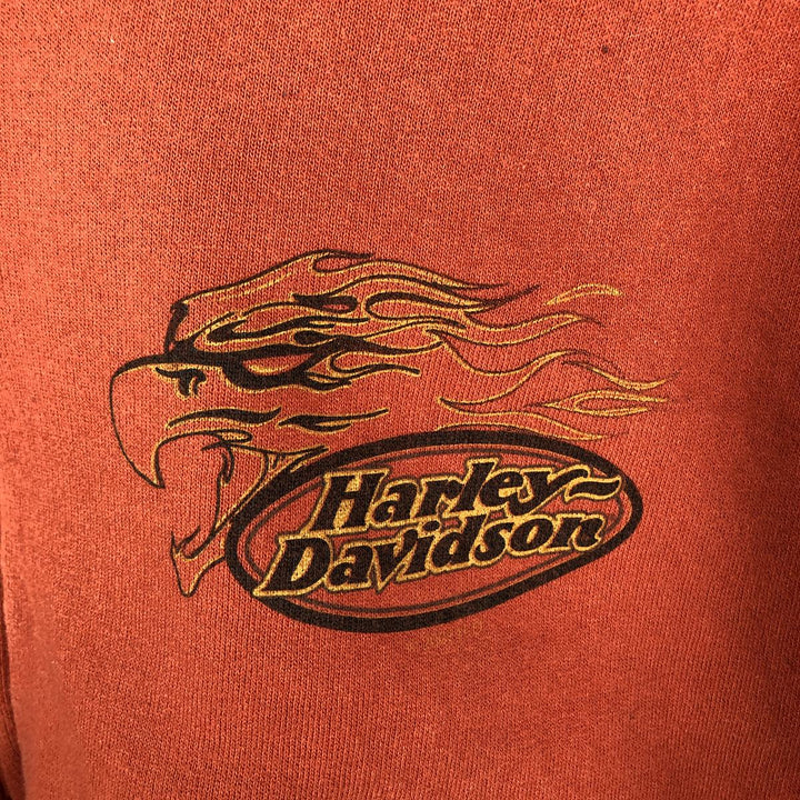 Harley-Davidson Eagle Pattern Fire Pattern Half-Zip Advertising Sweatshirt Pullover Hoodie cotton orange type Vintage Second Hand
