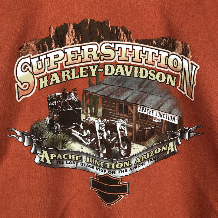 Harley-Davidson Eagle Pattern Fire Pattern Half-Zip Advertising Sweatshirt Pullover Hoodie cotton orange type Vintage Second Hand