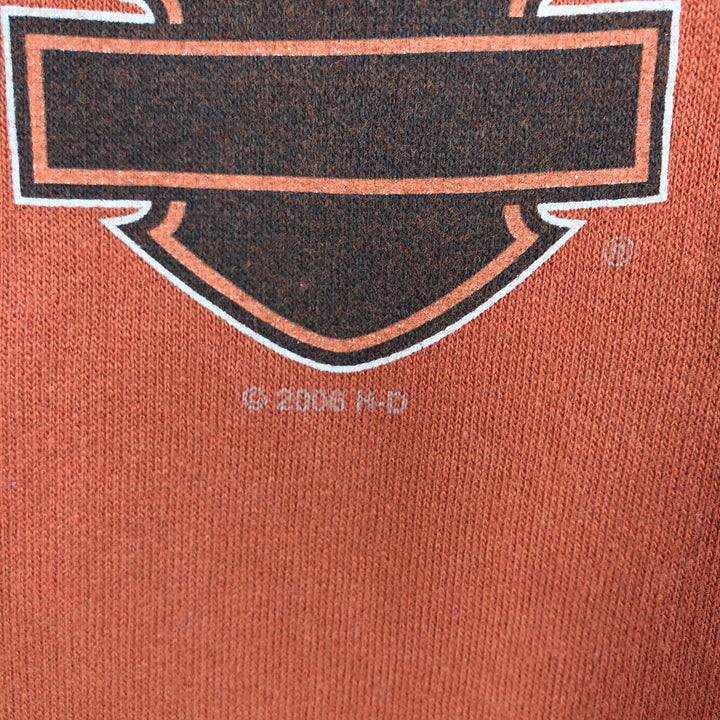 Harley-Davidson Eagle Pattern Fire Pattern Half-Zip Advertising Sweatshirt Pullover Hoodie cotton orange type Vintage Second Hand