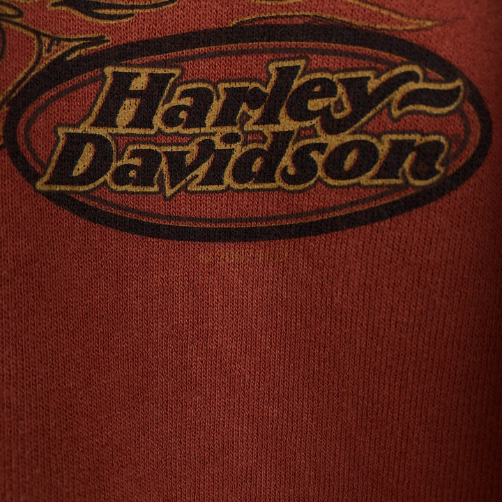 Harley-Davidson Eagle Pattern Fire Pattern Half-Zip Advertising Sweatshirt Pullover Hoodie cotton orange type Vintage Second Hand